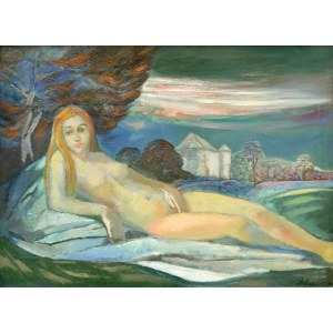Julian GRABOWSKI (1922 - 1973), Nude against the background of the Jeżów castle, 1970