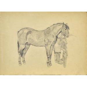 Ludwik MACIĄG (1920-2007), Skizze eines Pferdes, das neben einem Wagen und einem Kutscher steht