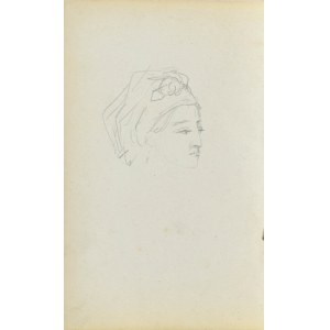Jacek MALCZEWSKI (1854-1929), Kopf einer jungen Frau mit Kopftuch - verso Sitzende Frau - Umriss - recto