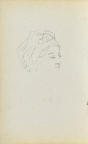 Jacek MALCZEWSKI (1854-1929), Głowa młodej kobiety w chuście - verso Siedząca kobieta - zarys - recto