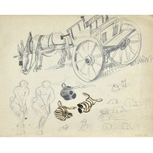 Henryk UZIEMBŁO (1879-1949), Skizze eines Pferdes mit Wagen, 1925