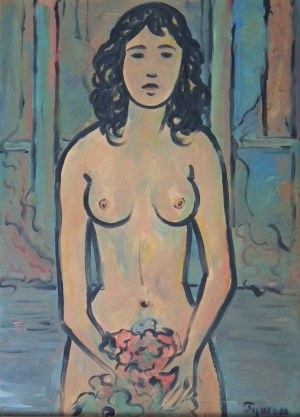 Tymon Niesiołowsk(1882-1965)i,Akt z bukietem kwiatów