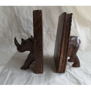 Bookendy / Podpórki do książek vintage w formie nosorożca