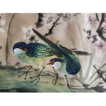 Pejzaż z ptaszkami, obraz na jedwabiu inspirowany sztuką japońską