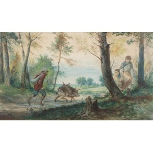 Franciszek Kostrzewski (1826 Warszawa - 1911 tamże), Na spacerze ze świnią