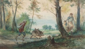 Franciszek Kostrzewski (1826 Warszawa - 1911 tamże), Na spacerze ze świnią