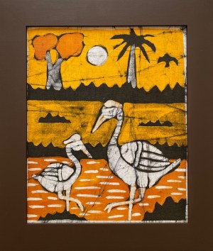 Ousman Bah, Brodzące ptaki na tle palmy i drzewa kapakowego