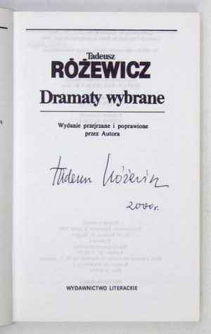 T. Różewicz - Dramaty wybrane. 1994. Z podpisem autora.