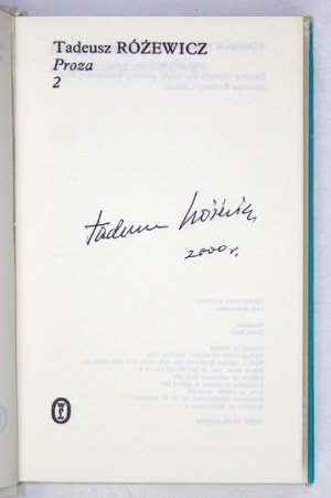 T. Różewicz - Proza, t. 1-2. 1990. Z podpisem autora w każdym tomie.