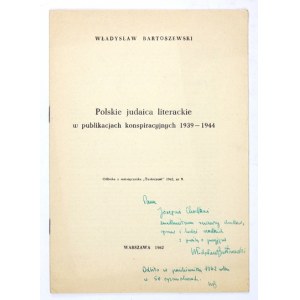 BARTOSZEWSKI W. - Polish Literary Judaica ... With handwritten dedication by the author.