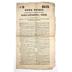 [OFFERING CATALOGUE of Ruben Rafalovich's Bookstore in Vilnius]. No. 9: 1852 New works located ... Vilnius 1852....