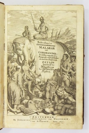 Opis podróży po Indiach i Cejlonie z 1672 (po niemiecku), z licznymi rycinami.