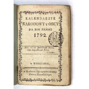 Kalendarzyk Narodowy na rok 1792 z tekstem Konstytucji 3 Maja.