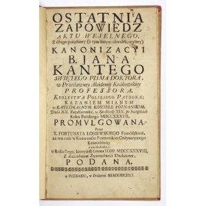 Kazanie z okazji kanonizacji Jana Kantego w 1738.