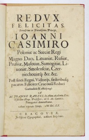 Panegiryk wydany z okazji koronacji Jana Kazimierza na króla Polski w 1660.