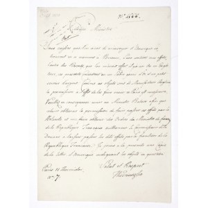 Rukopisný dopis Tadeusze Kościuszka ministrovi francouzské vlády, 1799.