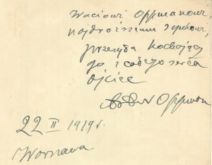 OPPMAN Artur (OR-OT) - Odręczna dedykacja pisarza dla syna Wacława (ur. 1893) na odwrocie frontispisu dołączanego do 