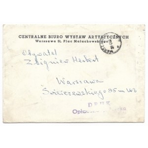 [Zbigniew HERBERT]. Umschlag adressiert an Bürger Zbigniew Herbert mit drei Einladungen zu Vernissagen, die ...