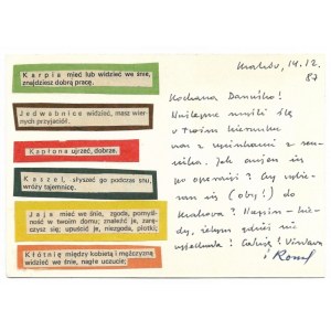Szymborska W. - Handgeschriebener Brief mit einem Aufkleber von 1987