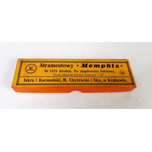 [OŁÓWKI, Iskra i Karmański, M. Chyżewski i Ska]. Pudełko kartonowe z kompletem 12 ołówków marki Atramentowy Memphis.