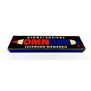 [Pencils, Pruszkowskie Zakłady Materiałów Biurowych]. Kartónová škatuľa so štyrmi červenými a modrými kopírovacími ceruzkami....