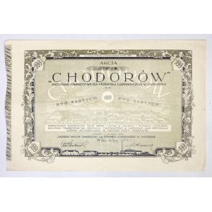 CHODORÓW, Share ... Joint Stock Society for the Sugar Industry in Chodorow for one hundred zlotys 100 providing bargain...