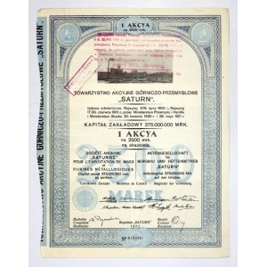 SATURN, Joint Stock Mining and Industrial Society. 1 excise for 2500 mrk. bearer.