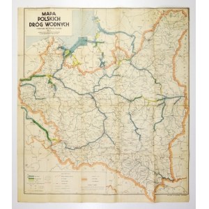 [POLSKO]. Mapa polských vodních cest [...]. Barevná mapa. 88,7x78,9 cm.