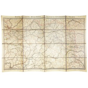 [GALIZIEN]. Karte von Galizien, der Bukowina und dem nordöstlichen Ungarn. Farbiges Kartenblatt. 53,8x86,...