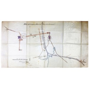 [CZĘSTOCHOWA]. Lageplan der Stadt Częstochowa. Tuschezeichnung, koloriert mit Gouache, auf Pappe. 44,5x82,...
