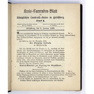 JELENIA GÓRA. Kreis-Currenden-Blatt. Rok 1862.