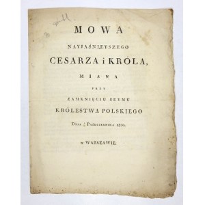 Mowa Aleksandra I w polskim sejmie. 1820.