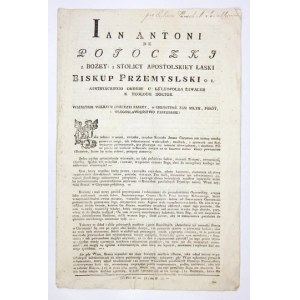 Pastoral letter of the Bishop of Przemysl, Jan Antoni de Potoczki, 1826.