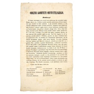Informationen über die Gründung des Bürgerkomitees in Krakau im Jahr 1848.