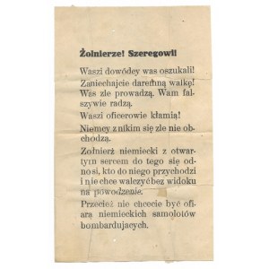 German leaflet addressed to soldiers of the defensive war. 1939.