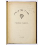 DZIENNIK Praw Państwa Polskiego. Warszawa. Druk. Państw. 8. opr. ppł. z epoki. R.1918. s. 8, 12, 181, [3].