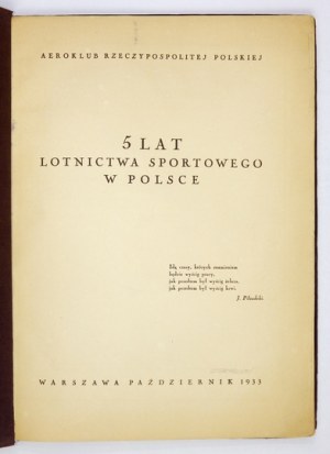 5 lat lotnictwa sportowego w Polsce. 1933.