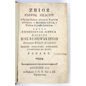 P. MAŁACHOWSKI - Zbierka priezvisk šľachty s opisom erbov. 1805.
