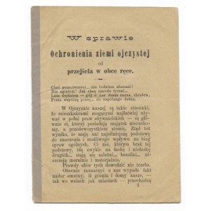 W SPRAWIE ochronienia ziemi ojczystej od przejścia w obcecznych ręce. Lvov 1890. lvovské zastupitelstvo Lidového sdružení pro...