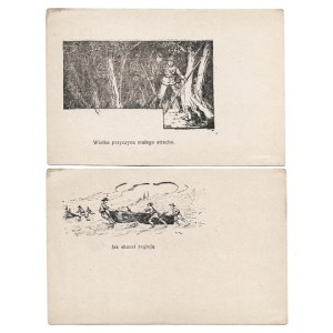 [POSTKARTEN]. Zwei Postkarten aus der Serie Szenen aus dem Pfadfinderleben, entworfen von Wladyslaw Kolomłocki wahrscheinlich Ende des...