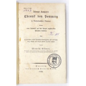 T. KANTZOW - Chronik von Pommern. 1835. Mit einer seltenen Faksimile-Tafel.