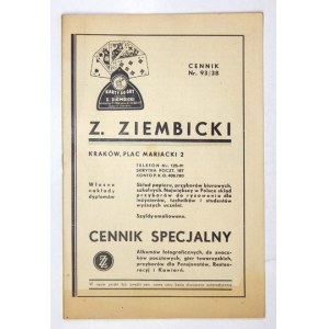 Cennik albumów fotograficznych, do znaczków pocztowych, gier towarzyskich - Z. Ziembicki....