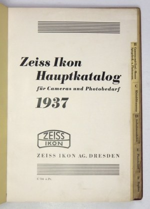 [KATALOG]. Zeiss Ikon Hauptkatalog für Cameras und Photobedarf 1937. Dresden 1937. Zeiss Ikon. 4, s. 152 (łącznie)....