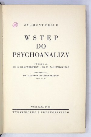 Z. Freud - Wstęp do psychoanalizy. 1935. Wyd. I polskie.