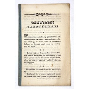 OBOWIĄZKI felczerów szpitalnych. [Varšava cca 1850]. B. v. 16d, s. 8. brož.