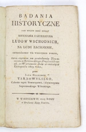 TARNOWSKI Jan - Badania historyczne jaki wpływ mieć mogły mniemania i literatura ludow wschodnich na ludy zachodnie, szc...