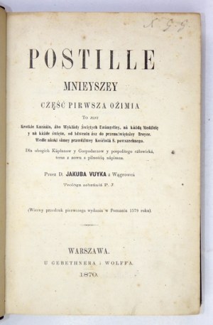 J. WUJEK - Postille mnieyszey część pirwsza i wtora. 1870.