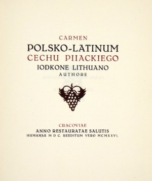JODKO Lithuanus [pseud.] - Carmen polsko-latinum cechu piiackiego. Cracovia 1926. Towarzystwo Miłośników Książki....