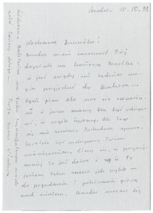 Szymborska W. - Odręczny list z wyklejanką z 1987