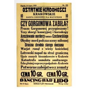 Wywieszka reklamowa Ostatnich Wiadomości Krak.: 15 VII 1932.
